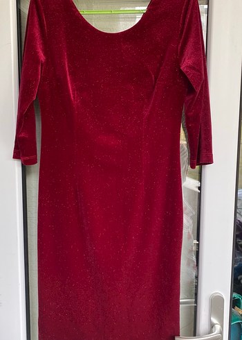 Bordo Parlak Ara kollu  Drapeli Kadın Elbise - Görsel 5