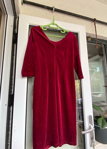 Bordo Parlak Ara kollu  Drapeli Kadın Elbise - Görsel 8