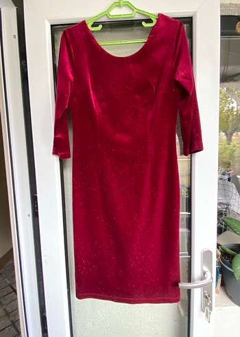 Bordo Parlak Ara kollu  Drapeli Kadın Elbise - Görsel 2