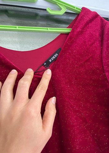 Bordo Parlak Ara kollu  Drapeli Kadın Elbise - Görsel 6