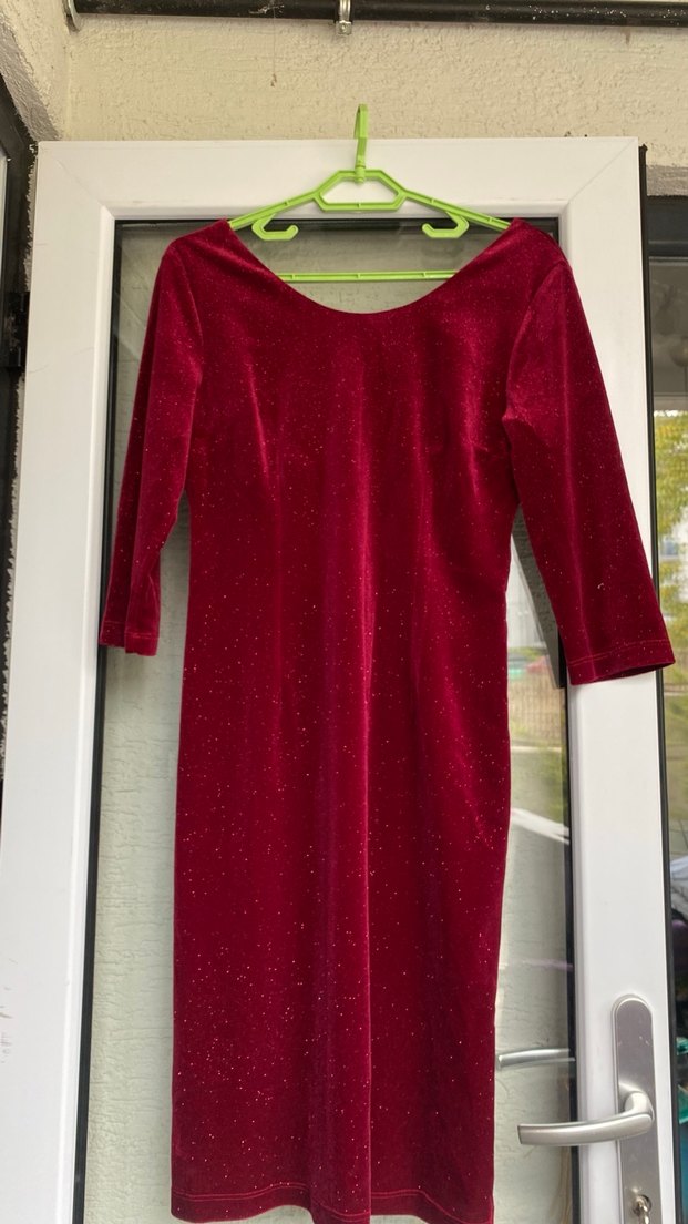 Bordo Parlak Ara kollu  Drapeli Kadın Elbise - Görsel 4