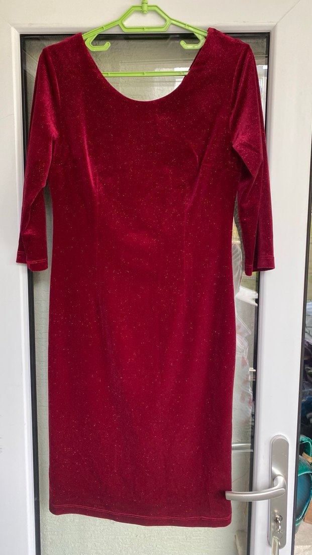 Bordo Parlak Ara kollu  Drapeli Kadın Elbise - Görsel 5