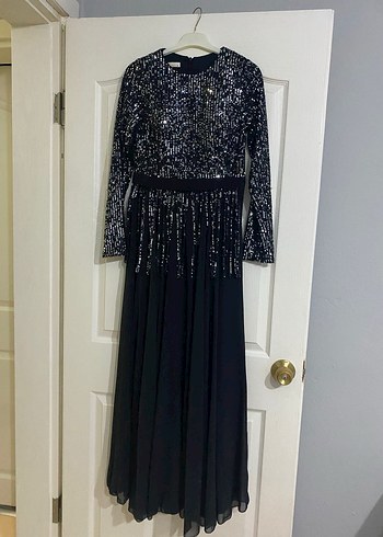 Kadın Siyah Payetli Uzun Abiye Elbise - Görsel 3