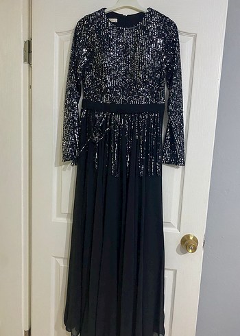 Kadın Siyah Payetli Uzun Abiye Elbise - Görsel 2