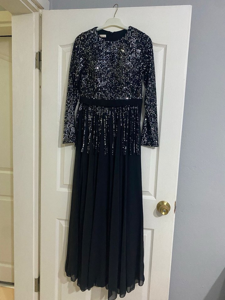 Kadın Siyah Payetli Uzun Abiye Elbise - Görsel 3