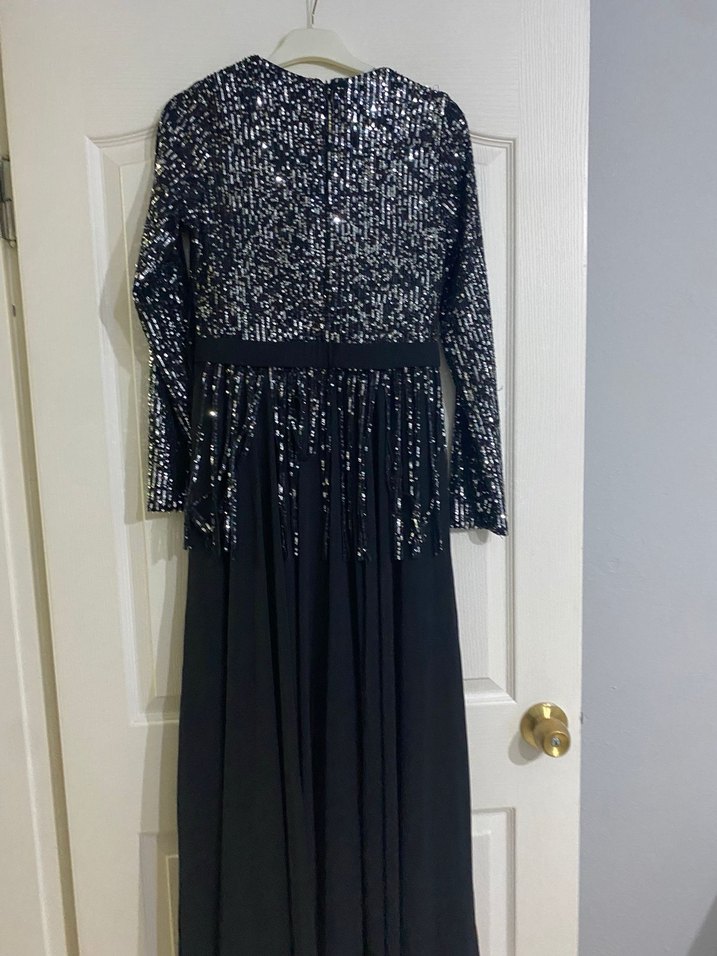 Kadın Siyah Payetli Uzun Abiye Elbise - Görsel 4