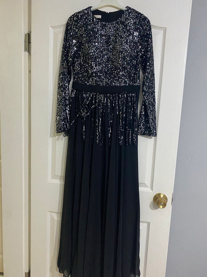 Kadın Siyah Payetli Uzun Abiye Elbise - Görsel 2