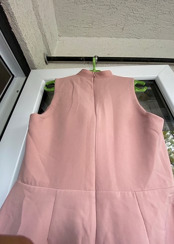 Pastel Pembe V Yakalı midi boy elbise - Görsel 4