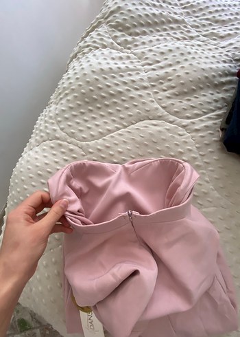 Pastel Pembe V Yakalı midi boy elbise - Görsel 8