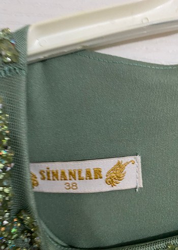 Uzun Kol İşlemeli Yeşil Balık model Abiye Elbise - Görsel 5