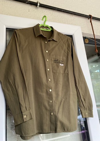 Haki  Uzun Kollu Düğmeli Keten Gömlek - Görsel 6