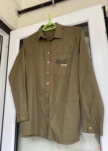 Haki  Uzun Kollu Düğmeli Keten Gömlek - Görsel 7