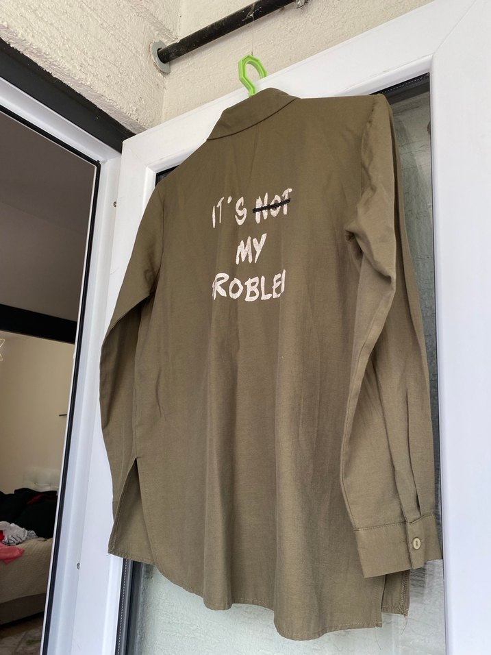 Haki  Uzun Kollu Düğmeli Keten Gömlek - Görsel 3