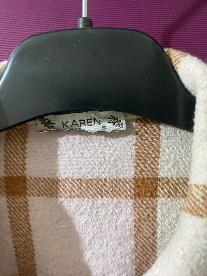 Düğmeli Ekose Desenli Kadın oduncu  Bej Gömlek - Görsel 2