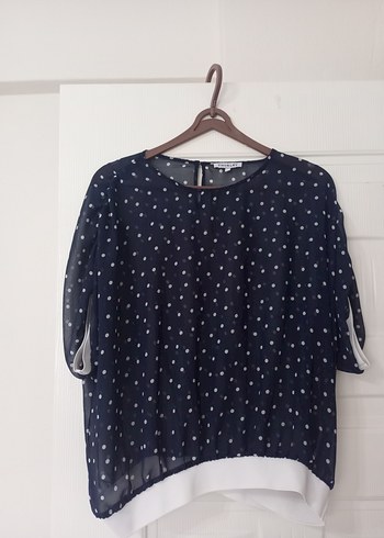 Lacivert Puantiyeli Kadın Bluz - Görsel 3