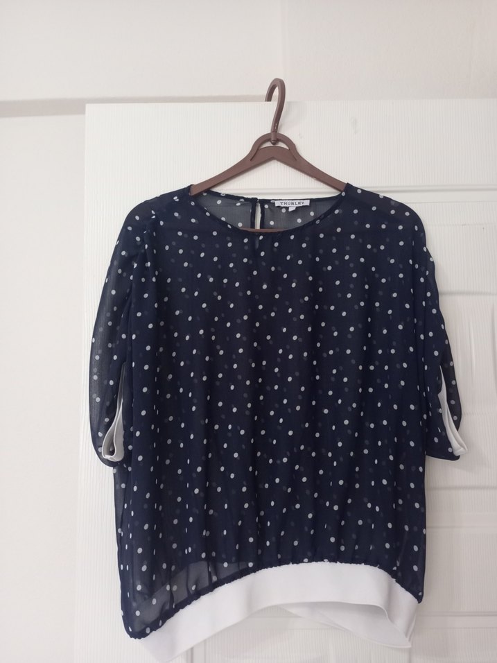 Lacivert Puantiyeli Kadın Bluz - Görsel 3