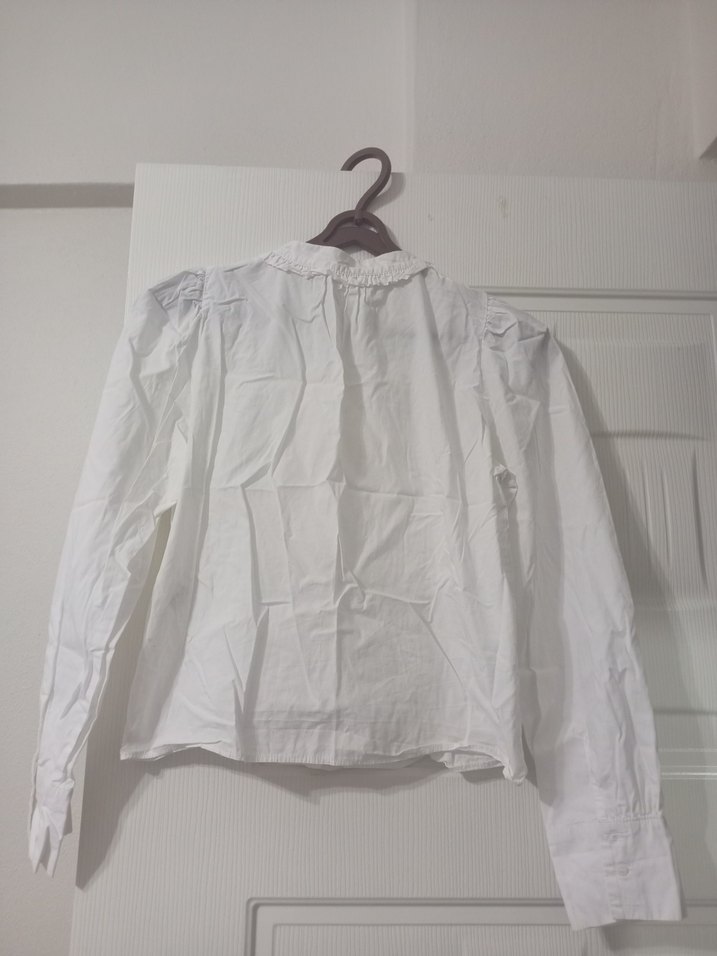 HM Vintage Beyaz Uzun Kollu Keten Gömlek - Görsel 3