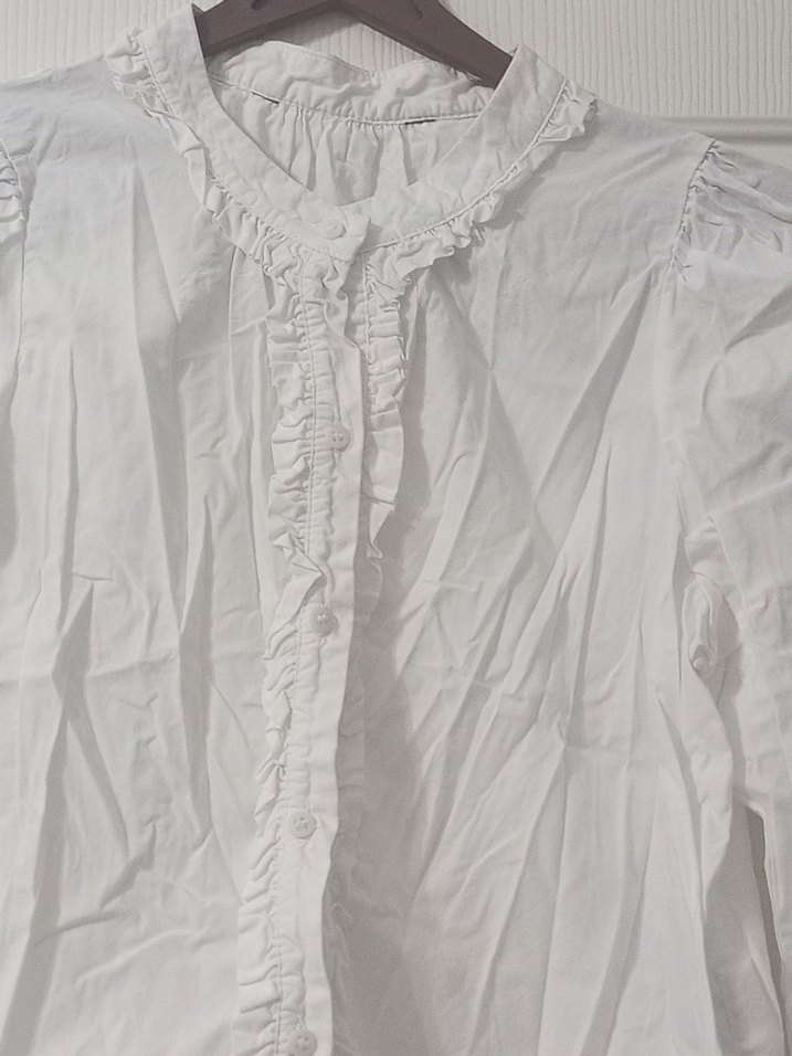 HM Vintage Beyaz Uzun Kollu Keten Gömlek - Görsel 2