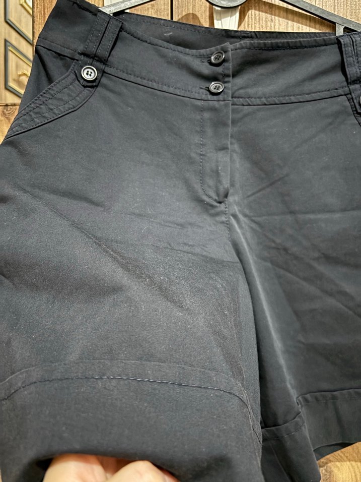 Kadın lacivert Kemerli Bermuda Şort - Görsel 3