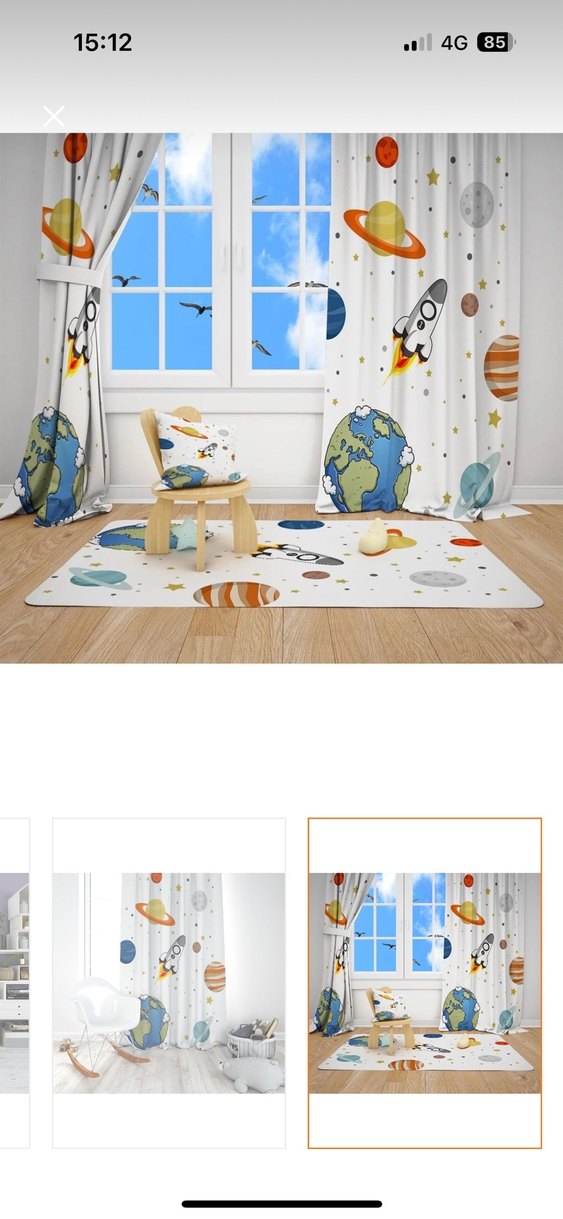 Uzay Temalı Baskılı Beyaz Perde - Görsel 2