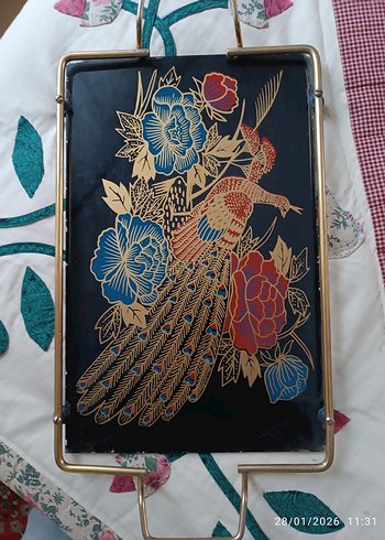 Vintage Renkli Bohem Cam Tepsi - Görsel 2