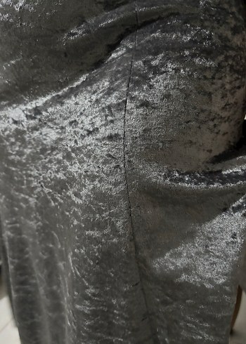 Gri Kadife Midi Kollu Midi Elbise - Görsel 3