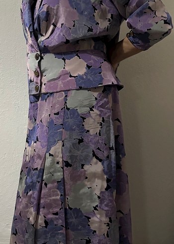 Düğmeli Mor Uzun Kadın Takım Elbise - Görsel 4