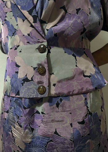 Düğmeli Mor Uzun Kadın Takım Elbise - Görsel 3