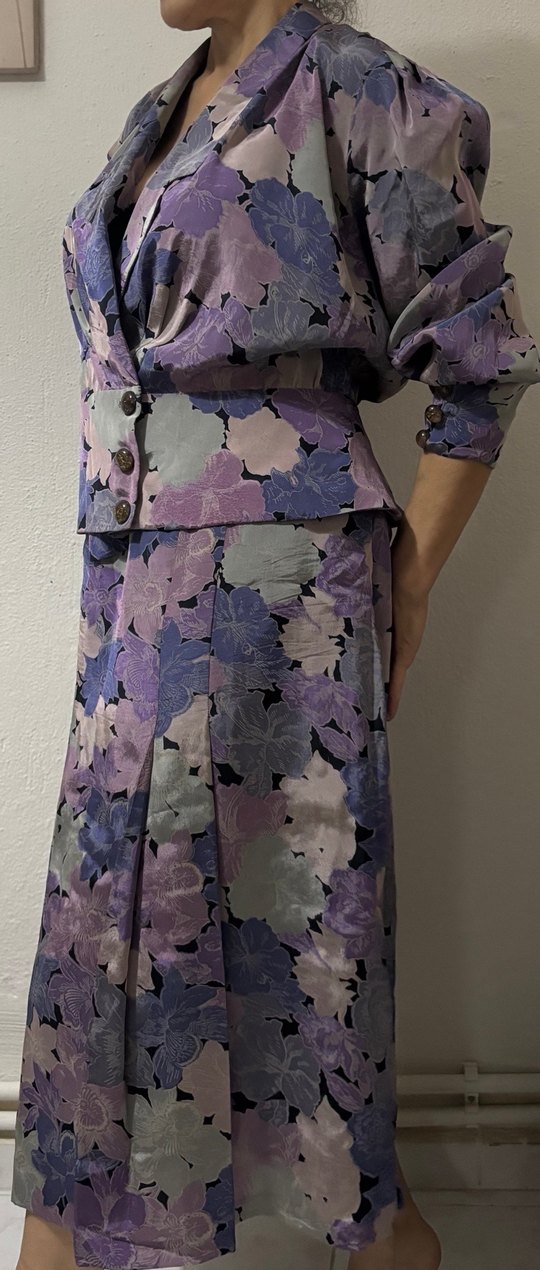 Düğmeli Mor Uzun Kadın Takım Elbise - Görsel 2