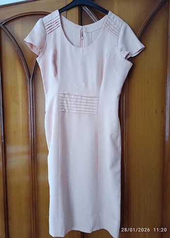 Keten Kısa Kollu Midi Elbise - Görsel 2