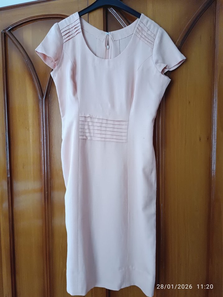 Keten Kısa Kollu Midi Elbise - Görsel 2