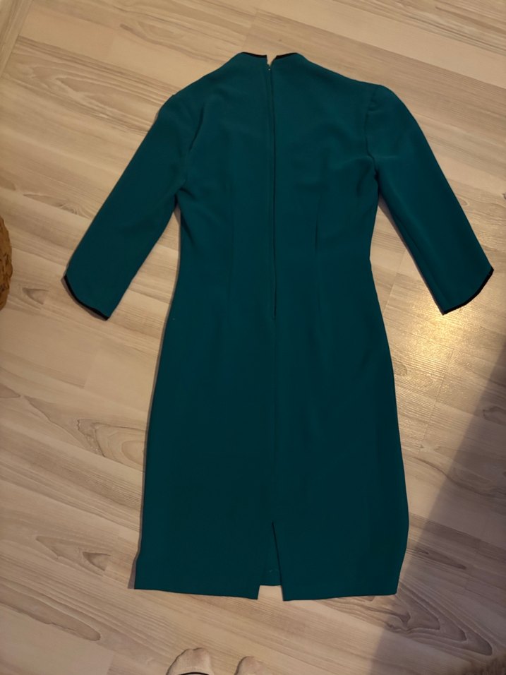 V Yaka Yeşil Midi Ofis Elbisesi - Görsel 2