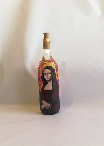 Mona Lisa El Boyaması Mona Lisa Desenli ışıklı şişe - Görsel 3