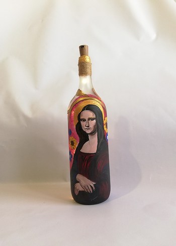 Mona Lisa El Boyaması Mona Lisa Desenli ışıklı şişe - Görsel 2