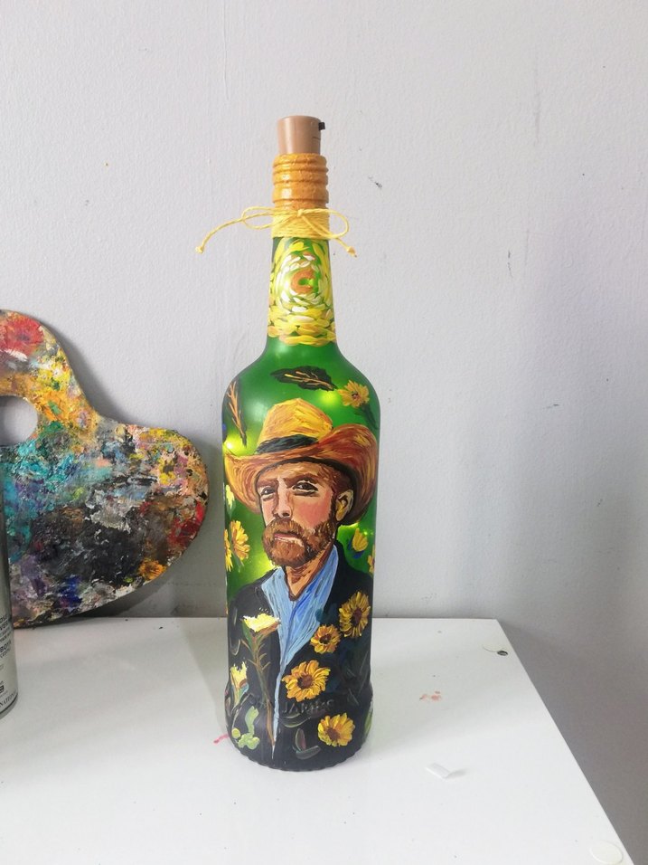 Vangogh boyama ışıklı şişe - Görsel 3