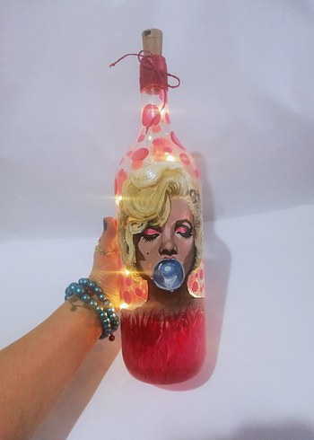 Işıklı şişe marilyn monroe el boyama - Görsel 5