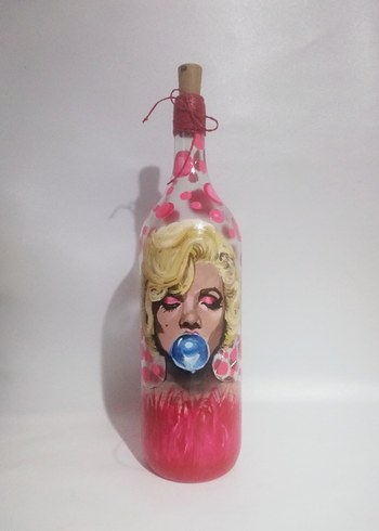Işıklı şişe marilyn monroe el boyama - Görsel 4