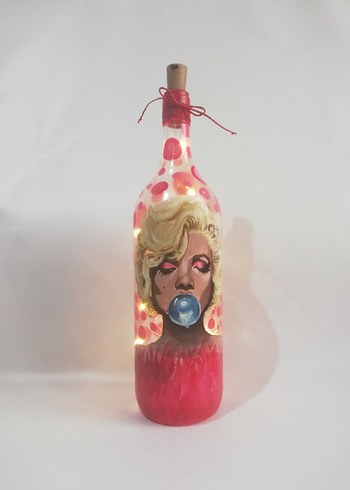 Işıklı şişe marilyn monroe el boyama - Görsel 7