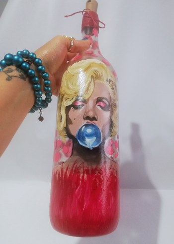 Işıklı şişe marilyn monroe el boyama - Görsel 6