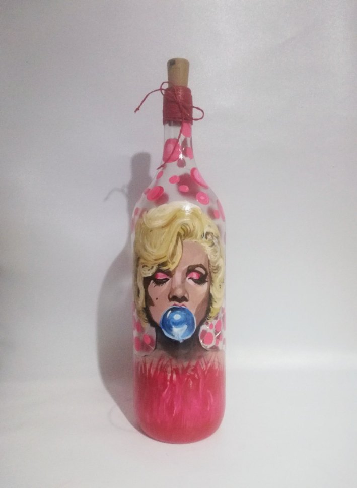Işıklı şişe marilyn monroe el boyama - Görsel 4
