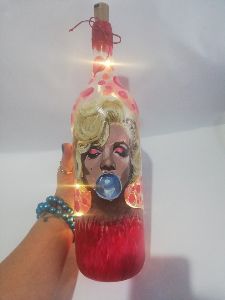 Işıklı şişe marilyn monroe el boyama - Görsel 2