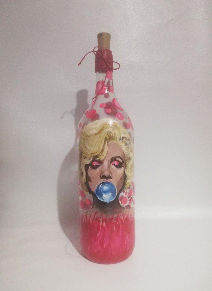 Işıklı şişe marilyn monroe el boyama - Görsel 3