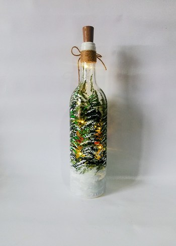 Kardan adam temalı işıklı şişe - Görsel 3