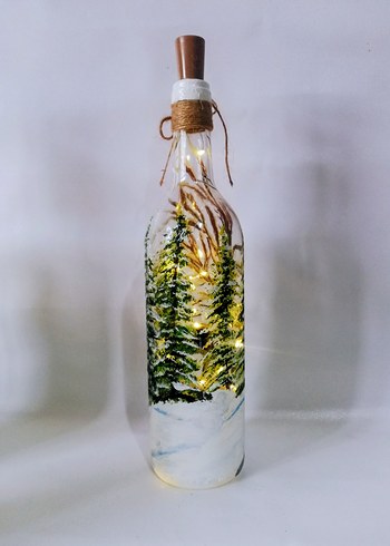 Yeni yıl temalı el boyama ışıklı şişe - Görsel 2