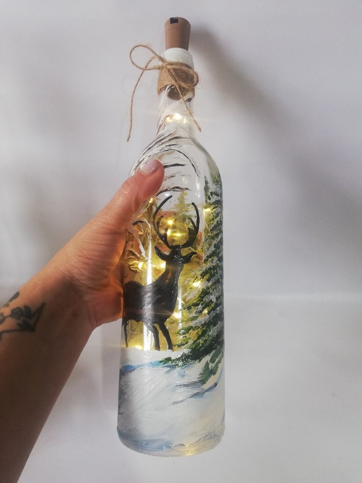 Yeni yıl temalı el boyama ışıklı şişe - Görsel 3