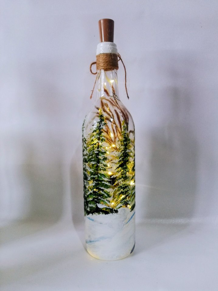 Yeni yıl temalı el boyama ışıklı şişe - Görsel 2
