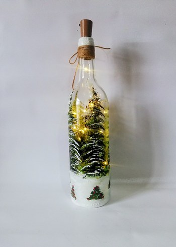 Yeni yıl kış temalı el boyama Işıklı şişe - Görsel 3