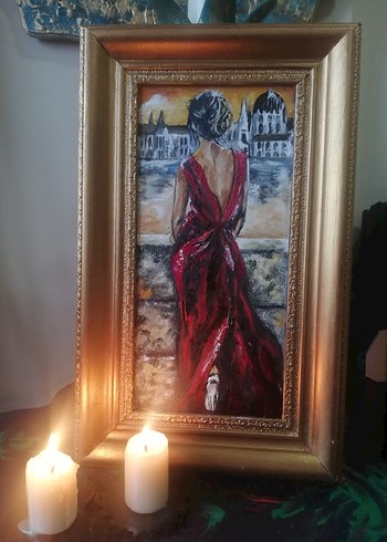 Elbiseli Kadın Tablosu yağlı Boya - Görsel 4