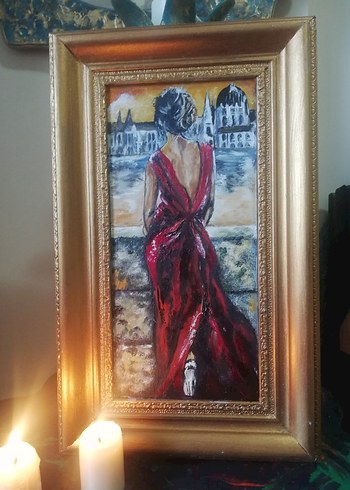 Elbiseli Kadın Tablosu yağlı Boya - Görsel 5