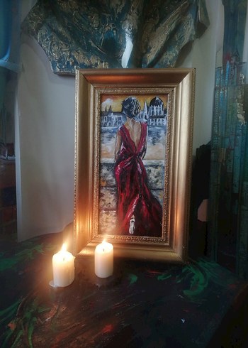 Elbiseli Kadın Tablosu yağlı Boya - Görsel 3